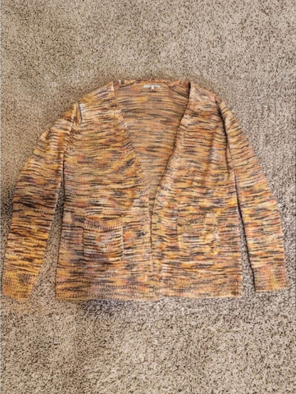 Cozy Casual Multicolor Marled Cardigan in Orange, Brown and Yellow